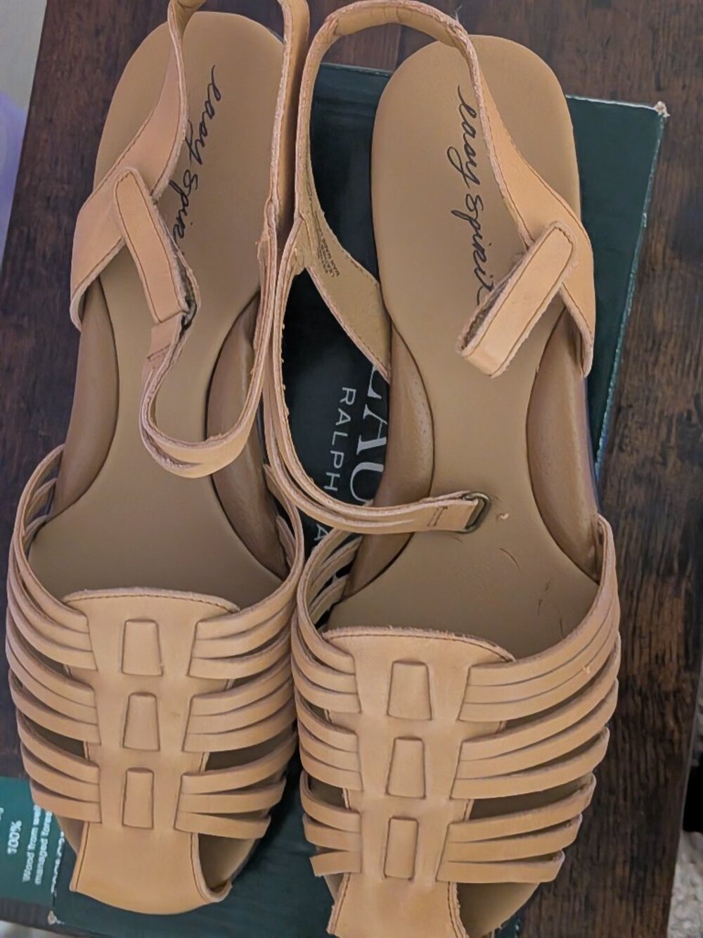 Easy Spirit Women's Tan Leather Strappy Wedge Sandals